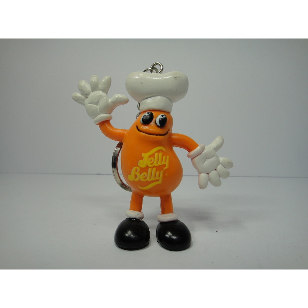 Vintage 1997 Jelly Belly Orange Bean Mascot Chef Keychain PVC Figure 3 Inch EUC